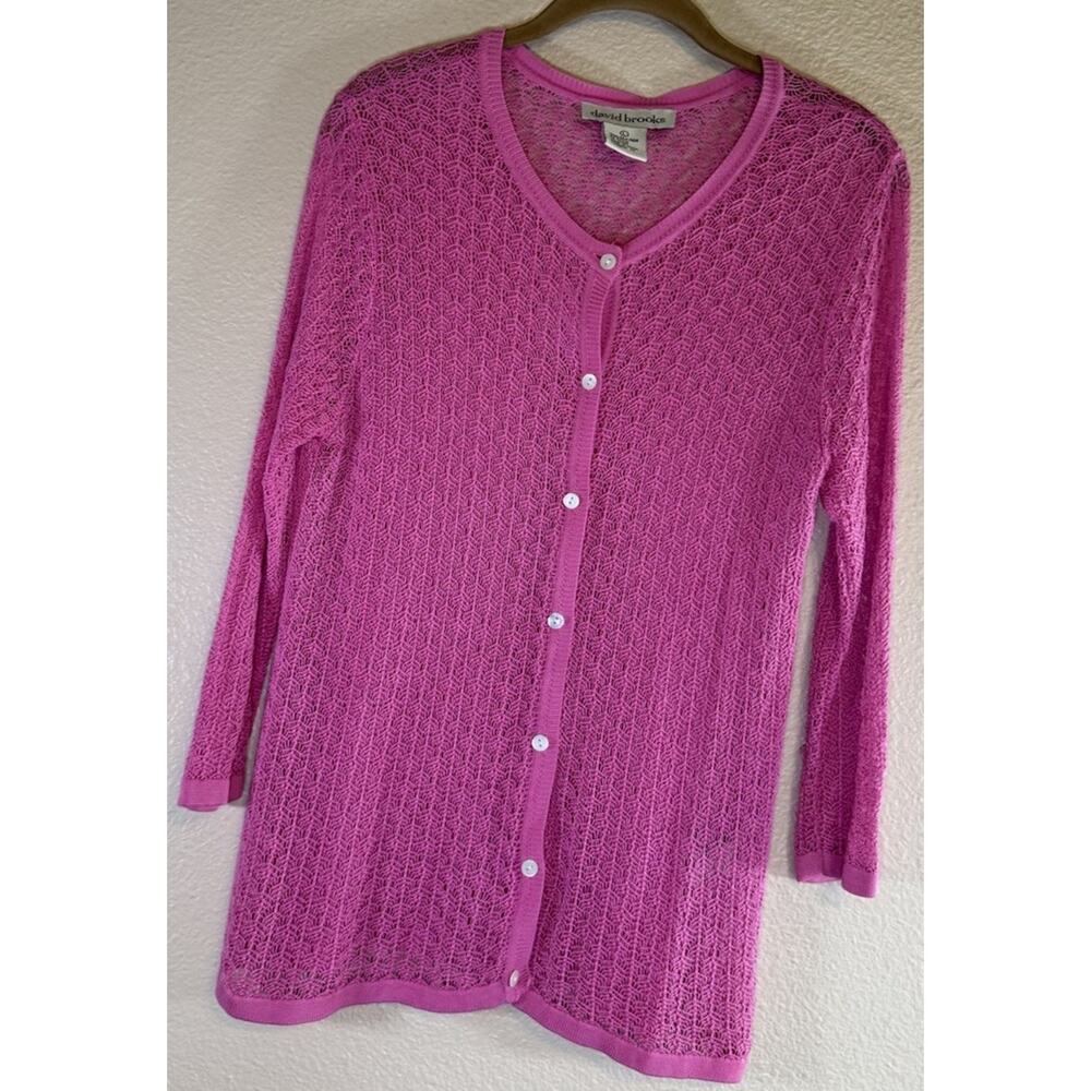 David Brooks Size Large 100% Silk Knit Fairy Cardigan Sweater Pink